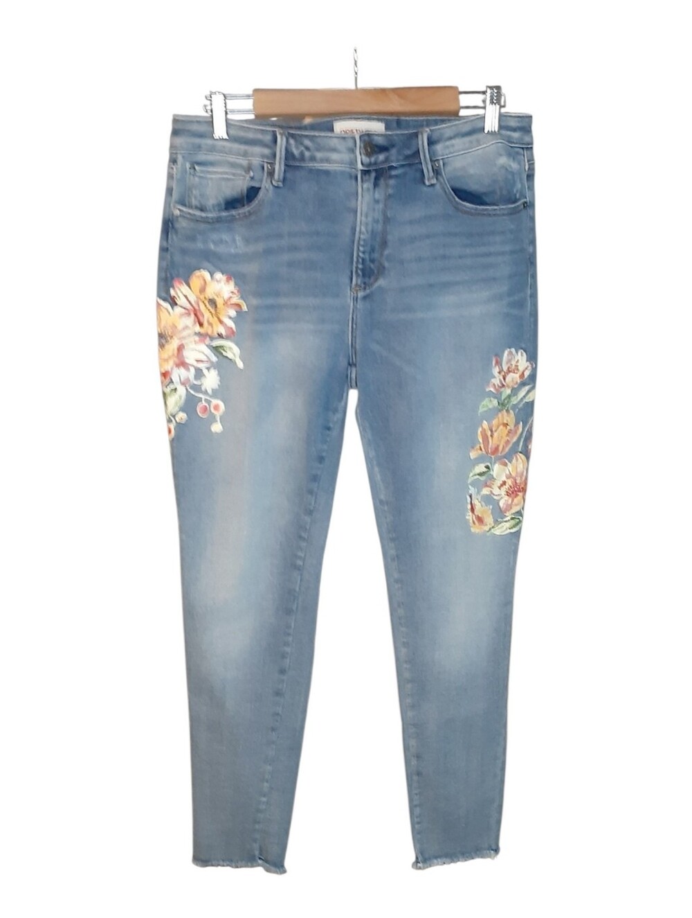 DRIFTWOOD Light Blue Skinny Jeans with Floral Prints.Size 29 Very Good Condition